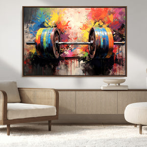 Weightlifting Barbell Art Triptych, Bold Abstract Fitness
