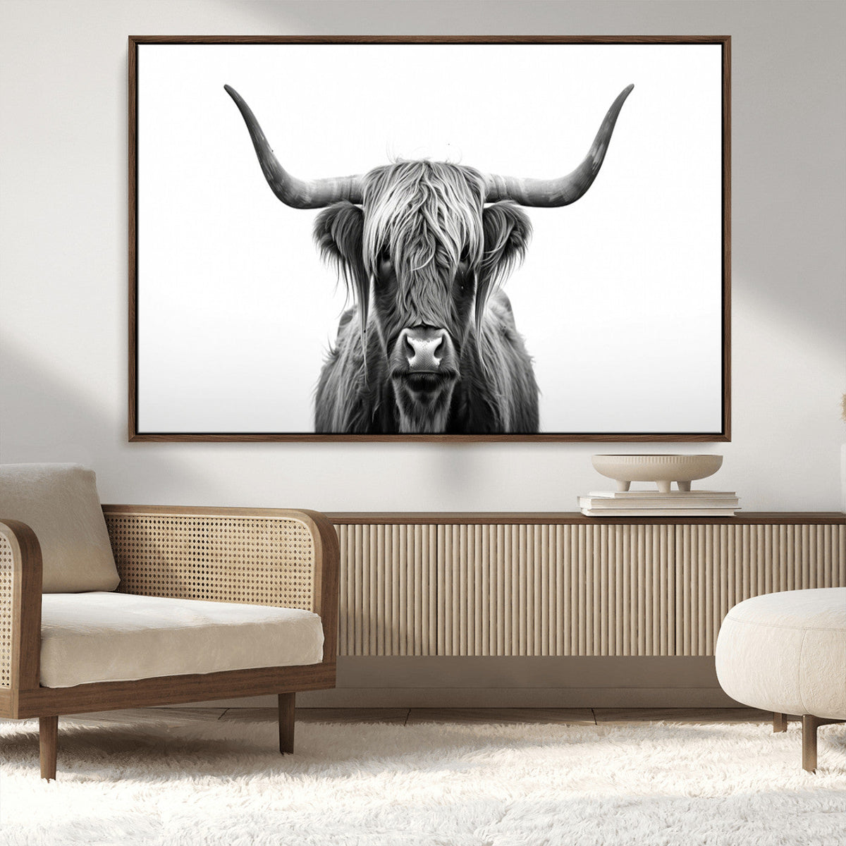 Highland Wall Art Canvas Print – Minimalist Black and White
