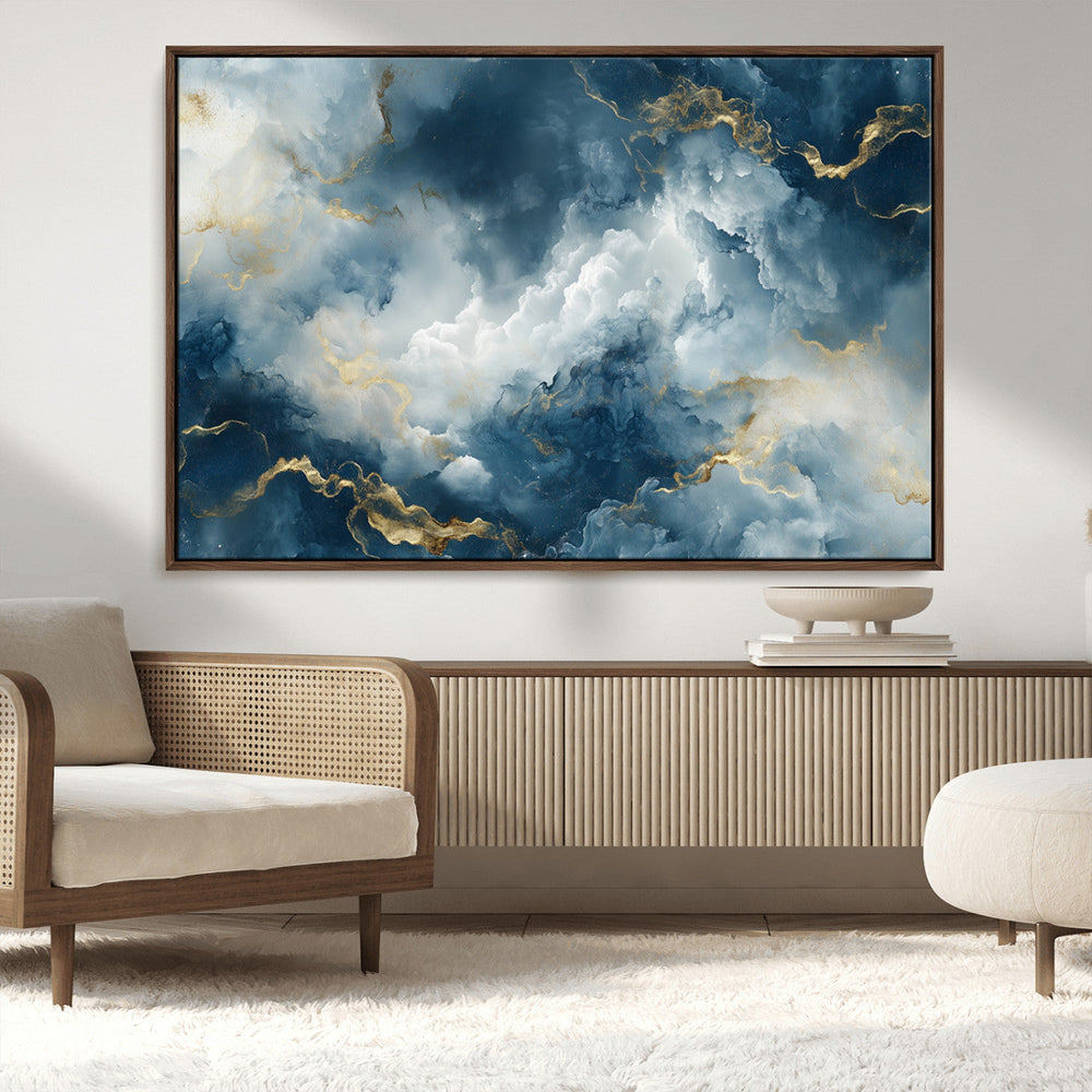 Large Abstract Print - Luxe Blue and Gold Abstract Canvas