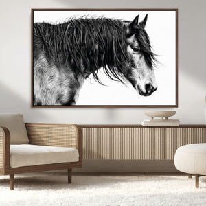 Majestic Horse Wall Art – Framed Black White Portrait Canvas