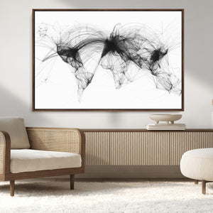 Flight Routes Air Traffic Map Canvas Wall Art - Framed -