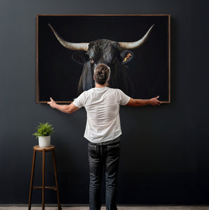 Majestic Longhorn Bull Wall Art Canvas Print – Dark