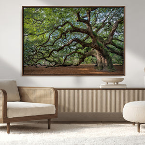 Historic Tree Wall Art – Framed Mossy Branch Canvas Artwork,