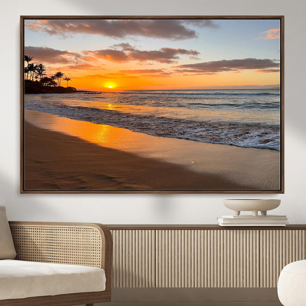 Tropical Beach Wall Art – Framed Sunset Ocean Canvas