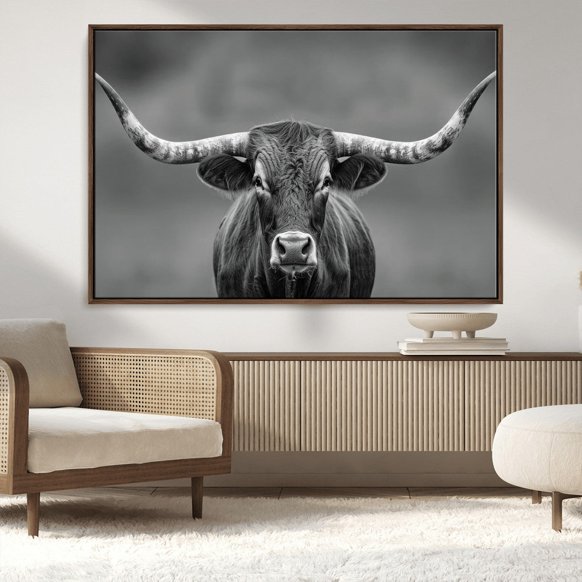 Texas Longhorn Wall Art Canvas Print – Framed Western Bull