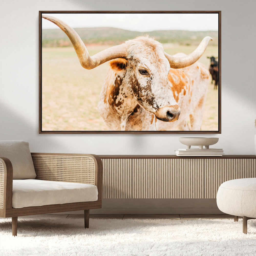 Texas Longhorn Wall Art Canvas Print – Framed Spotted Cow