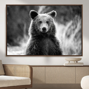 Grizzly Bear Wall Art Canvas Print – Framed Black White