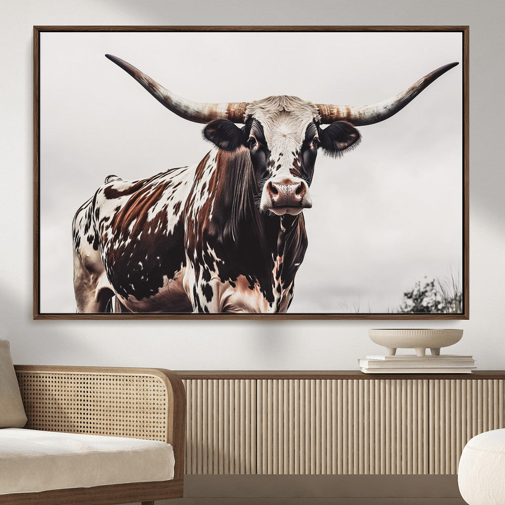 Texas Longhorn Wall Art Canvas Print – Framed Spotted Bull