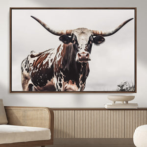 Texas Longhorn Wall Art Canvas Print – Framed Spotted Bull