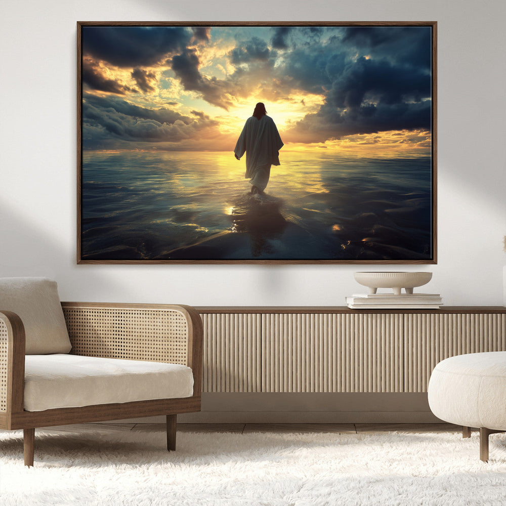 Jesus Walks Wall Art Canvas Print Framed Divine Sunset Art