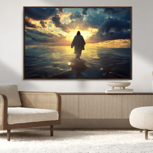 Jesus Walks Wall Art Canvas Print Framed Divine Sunset Art