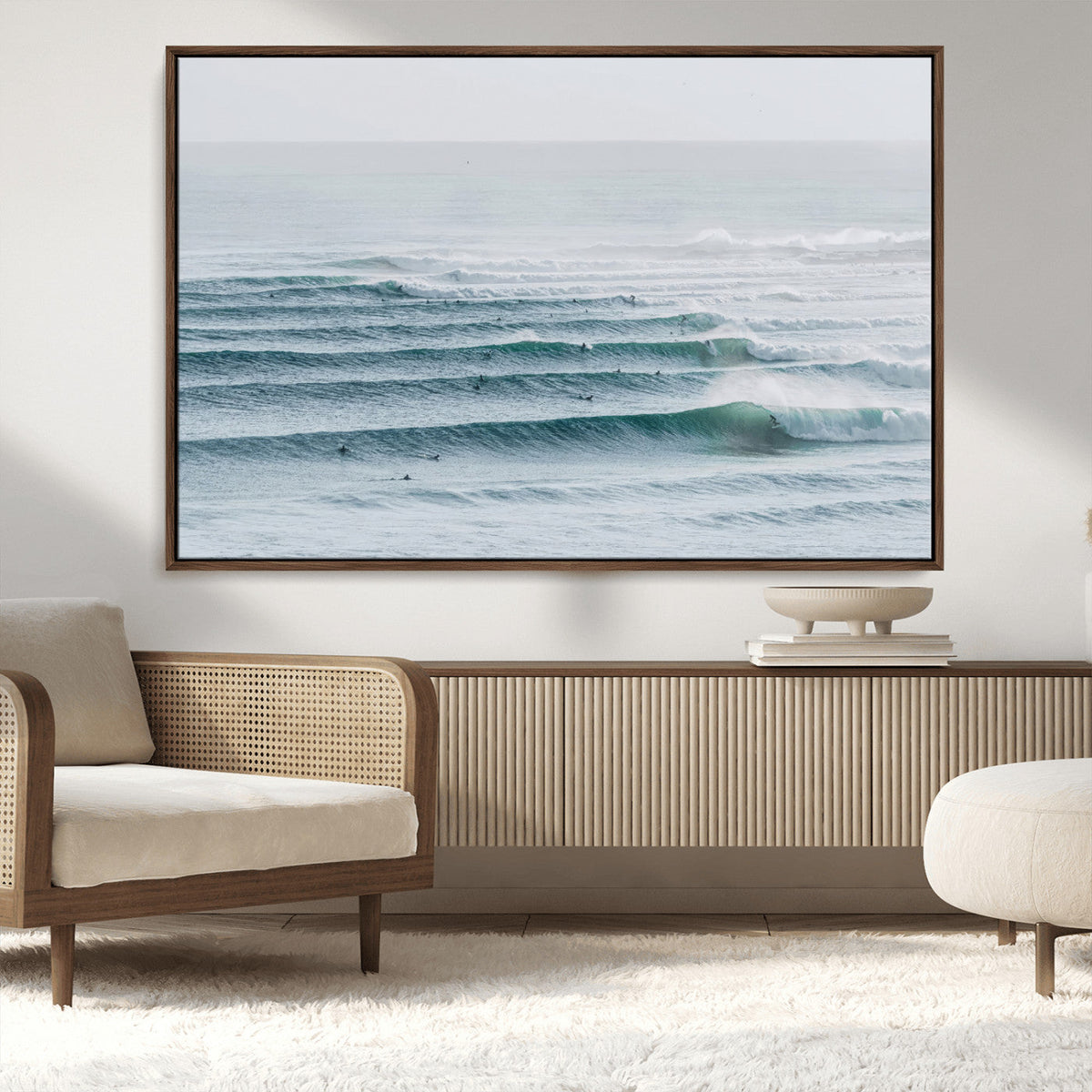 Ocean Waves Wall Art Canvas Print – Framed Surfer Lineup
