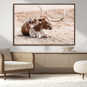 Texas Longhorn Wall Art Canvas Print – Framed Resting Bull