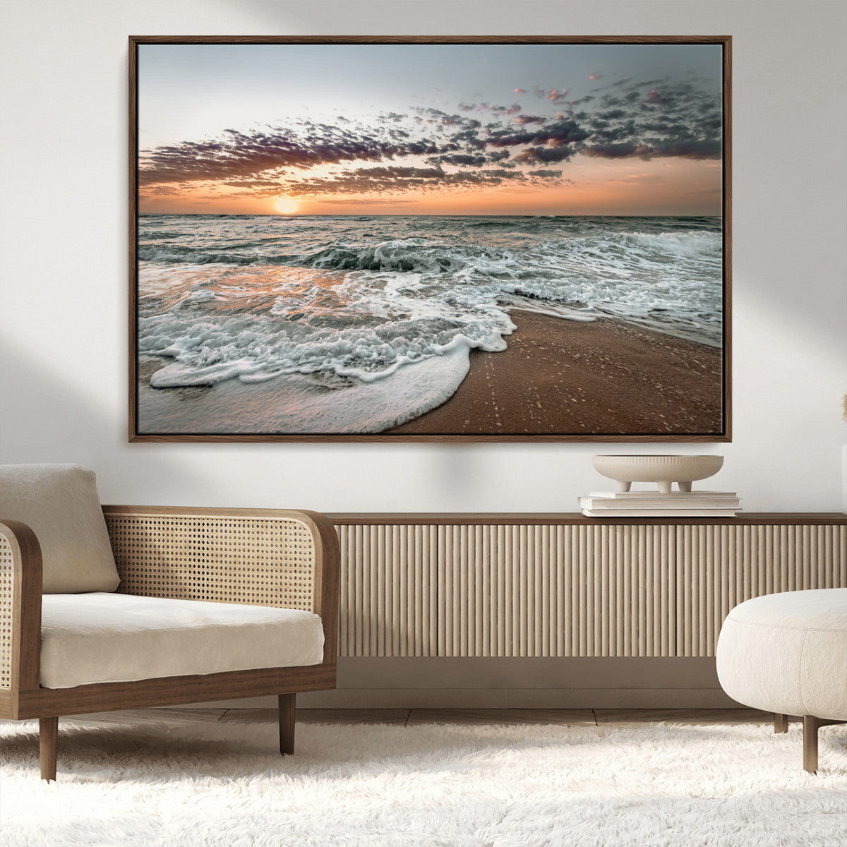 Ocean Sunset Wall Art Canvas Print – Framed Beach Waves