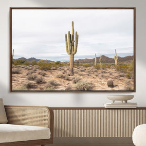 Saguaro Cactus Wall Art – Framed Desert Canvas Artwork,