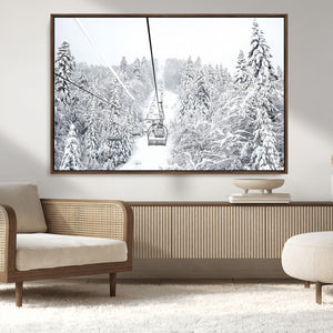 Snowy Ski Lift Wall Art – Framed Winter Mountain Canvas
