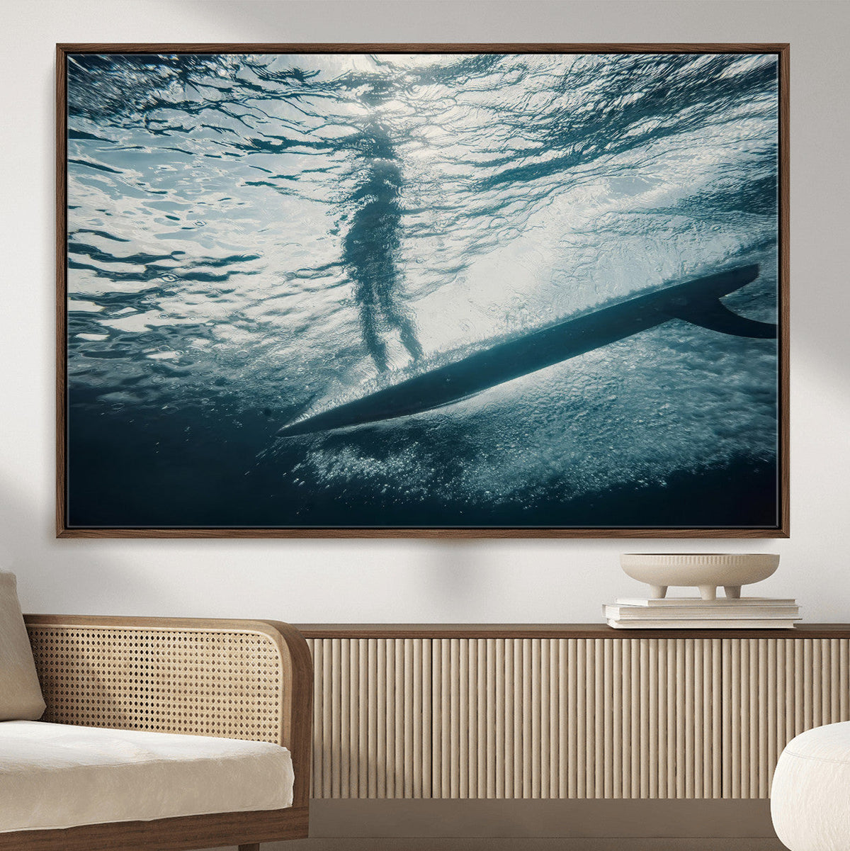 Underwater Surf Wall Art – Framed Ocean Wave Canvas Artwork,