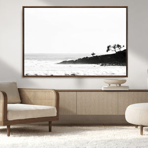Surfer Cliffs Wall Art Canvas Print – Framed Black White