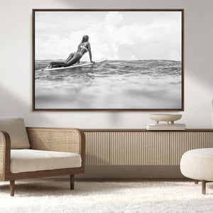 Black and White Surfing Wall Art Canvas Print – Framed Ocean