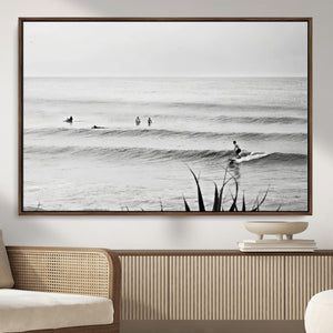 Surfer Silhouette Wall Art – Framed Calm Ocean Canvas