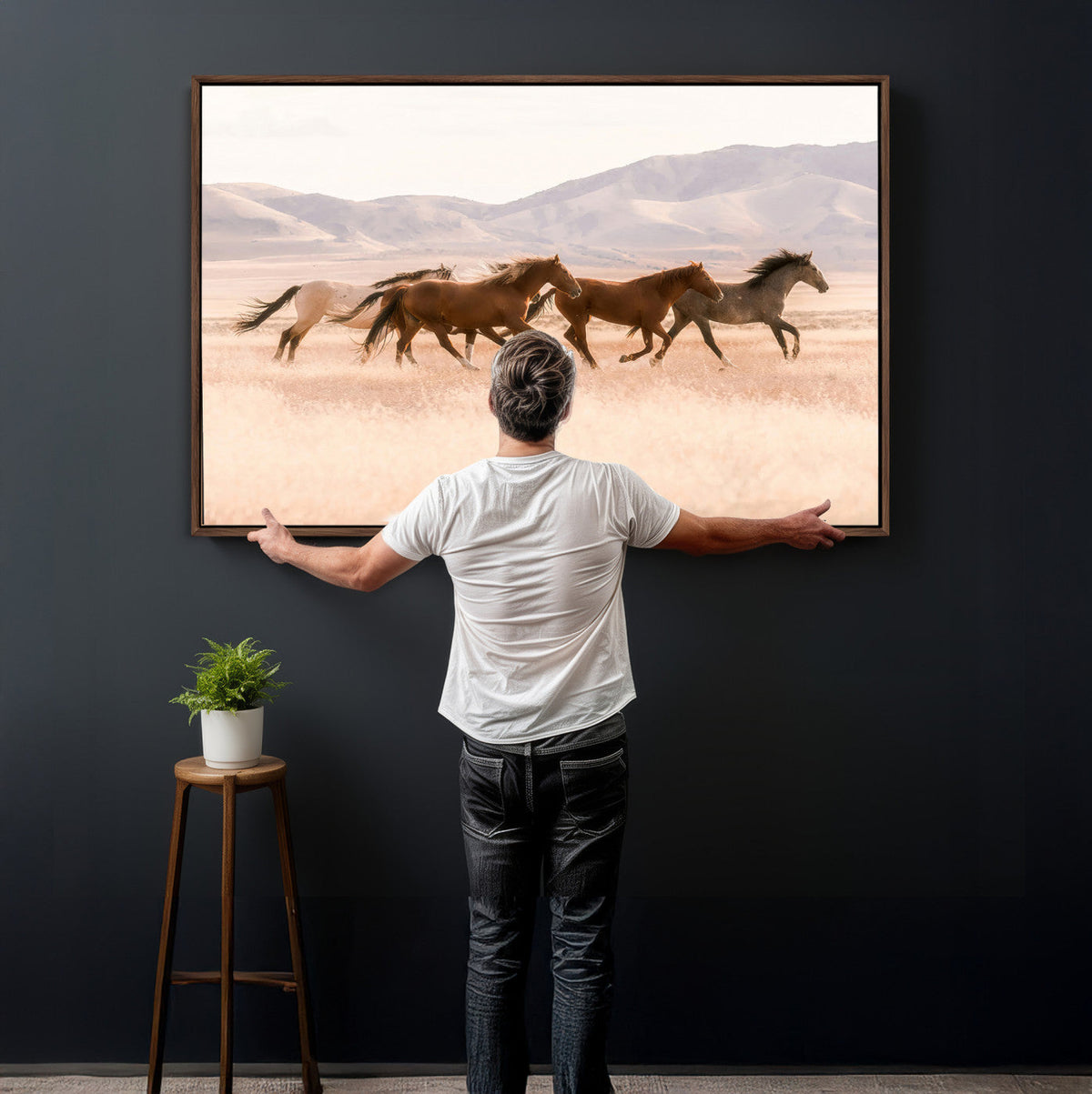 Wild Horse Wall Art Canvas Print – Framed Rustic Western Art