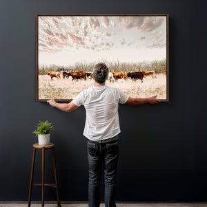 Longhorn Cattle Wall Art Canvas Print – Framed Texas Ranch