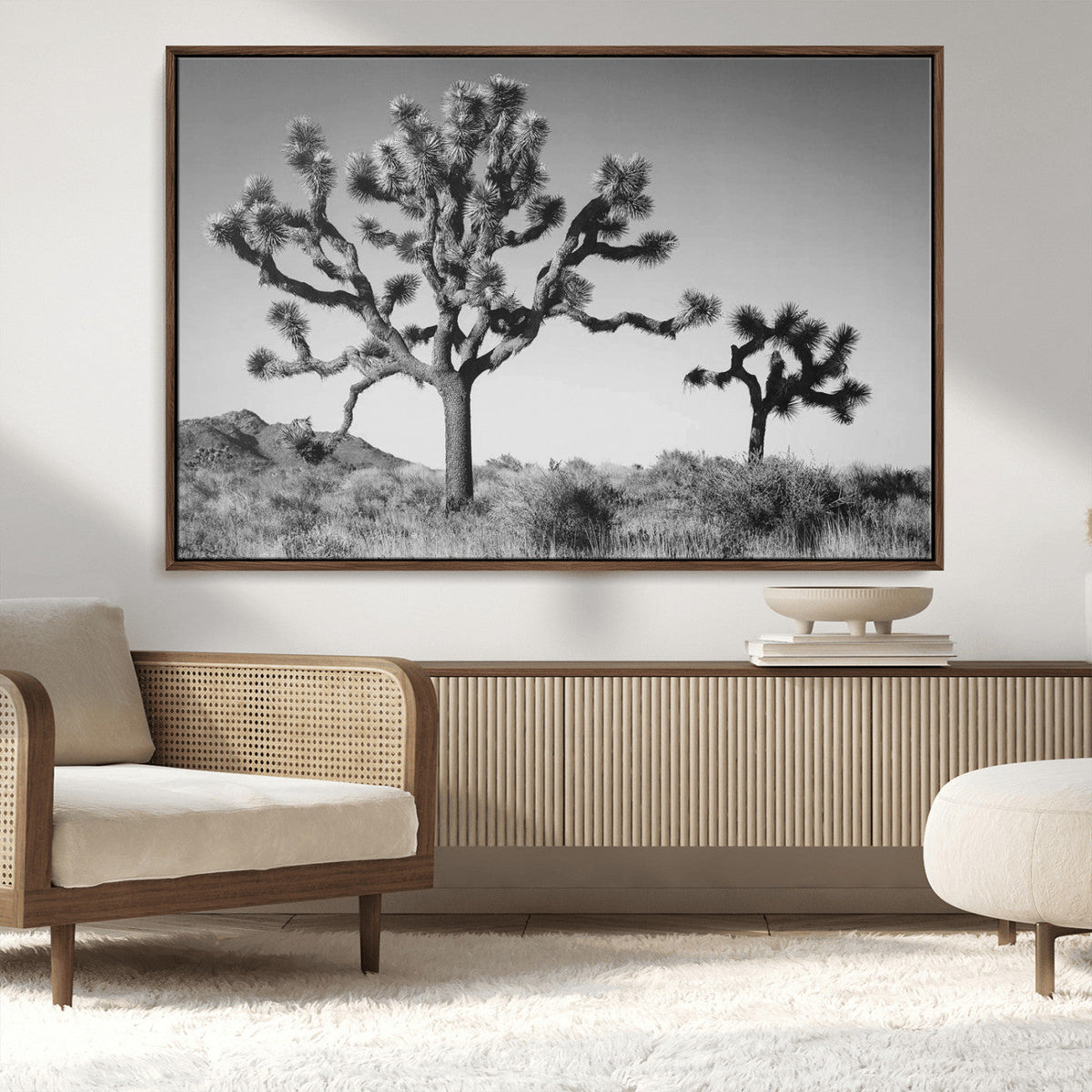 Joshua Tree Wall Art Canvas Print – Framed Monochrome Desert