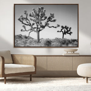 Joshua Tree Wall Art Canvas Print – Framed Monochrome Desert