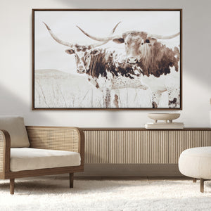 Longhorn Wall Art Canvas Print – Framed Western Cow Rustic