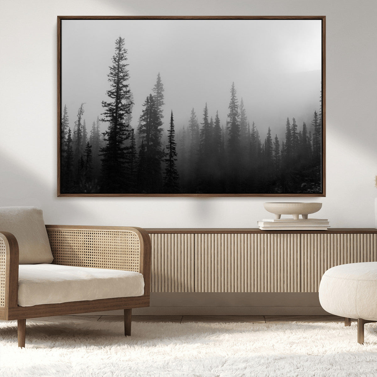 Misty Pines Wall Art Canvas Print – Framed Woodland