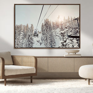 Frosty Pines Wall Art Canvas Print – Framed Cozy Cabin Ski
