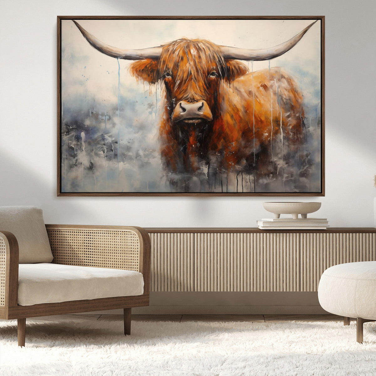 Scottish Highland Wall Art Canvas Print, Framed Longhorn Art