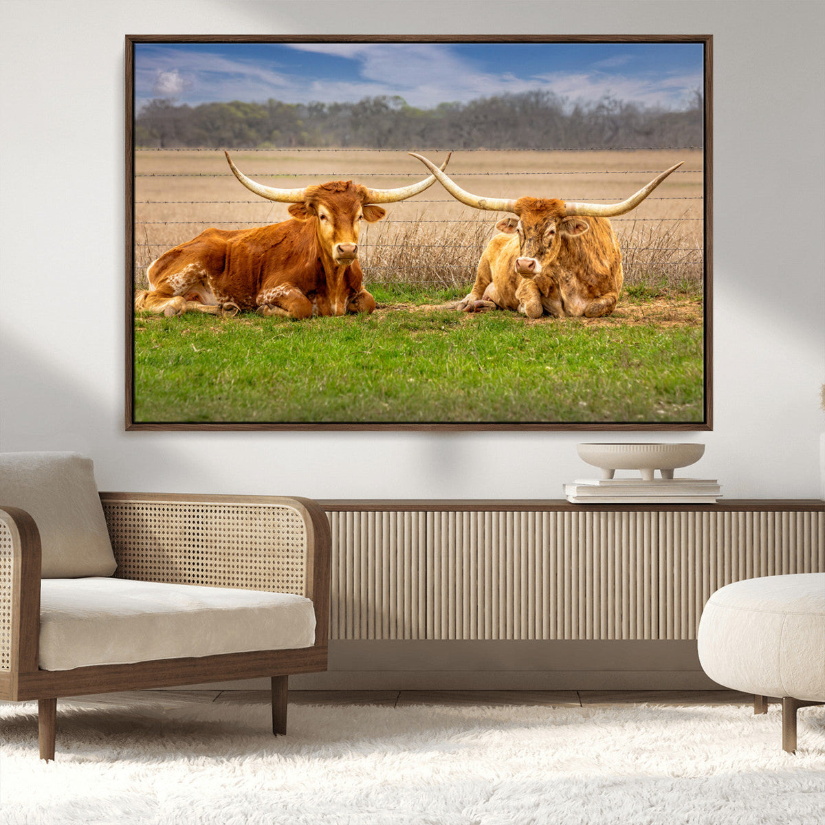 Texas Longhorn Pair Wall Art Canvas Print – Peaceful Rustic