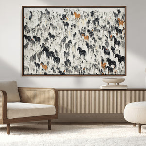 Wild Horse Stampede Wall Art Canvas Print – Monochrome