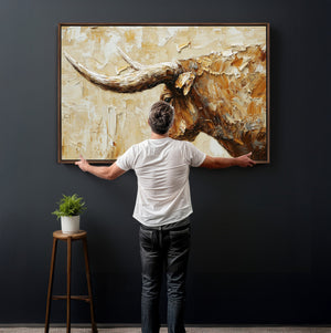 Rustic Longhorn Bull Wall Art Canvas Print – Vintage Western