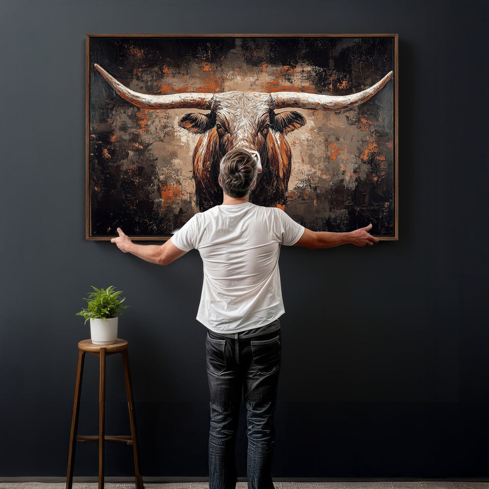 Abstract Longhorn Wall Art Canvas Print – Vintage Western