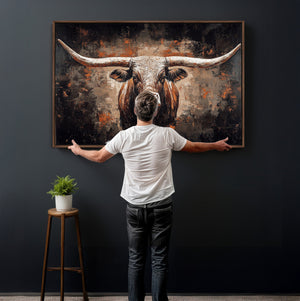 Abstract Longhorn Wall Art Canvas Print – Vintage Western