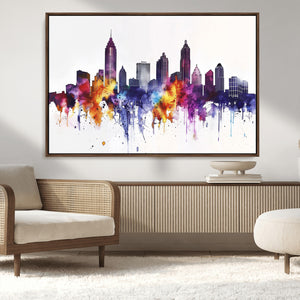 Atlanta Skyline Wall Art Canvas Print – Framed Colorful