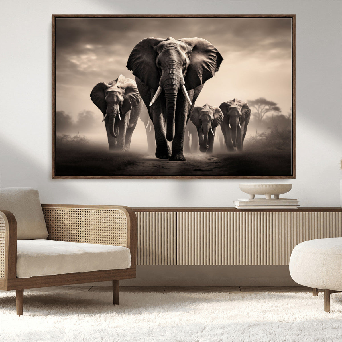 Elephant Family Wall Art Canvas Print, Framed Elephant Wall