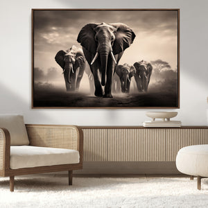Elephant Family Wall Art Canvas Print, Framed Elephant Wall