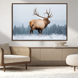 Majestic Elk Snowy Forest Wall Art Canvas Print – Winter