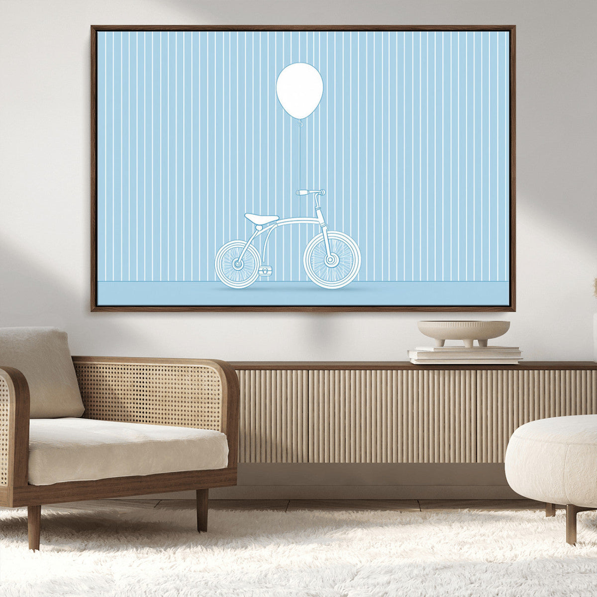 Minimalist Bicycle Balloon Canvas Wall Art – Playful Blue