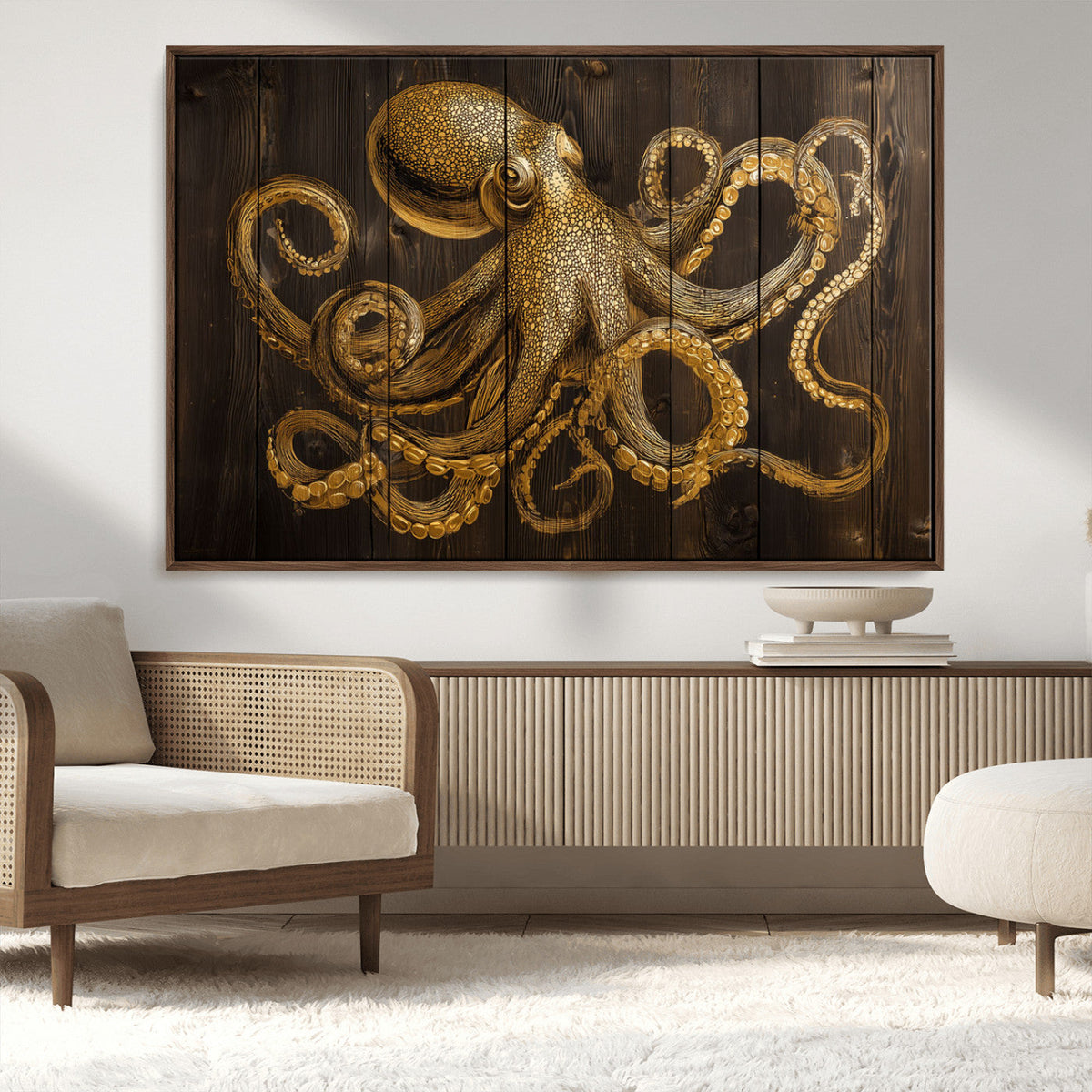 Octopus Wall Art Canvas Print – Wooden Art Sea Creature
