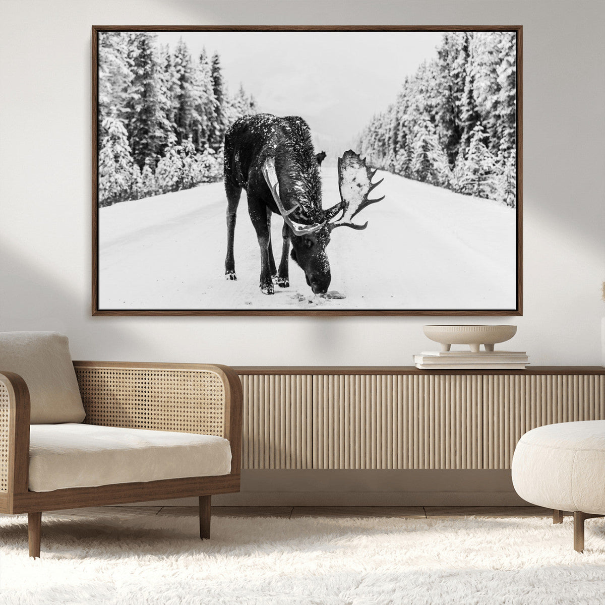 Moose Wall Art Canvas Print – Winter Snowy Forest Antlers