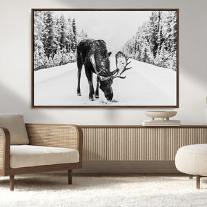 Moose Wall Art Canvas Print – Winter Snowy Forest Antlers