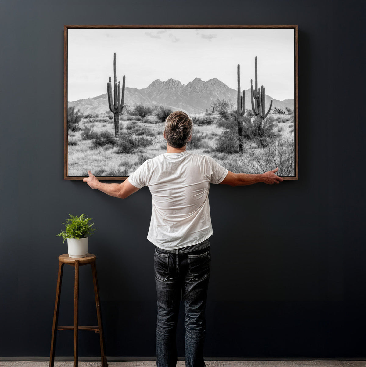 Black White Arizona Desert Canvas Wall Art Cactus Farmhouse