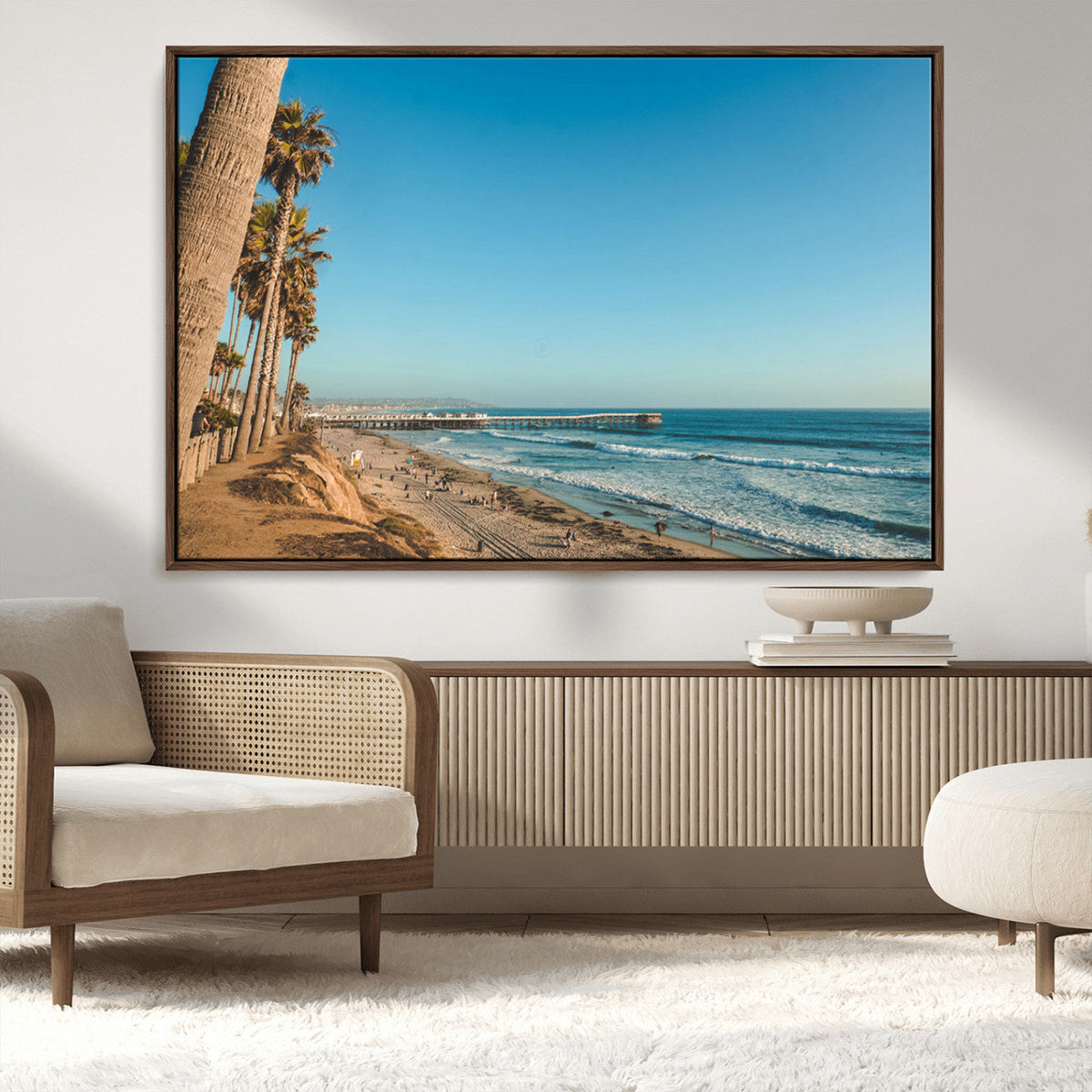 Scenic Beach Wall Art Canvas Print – Tall Palm Trees, Sandy