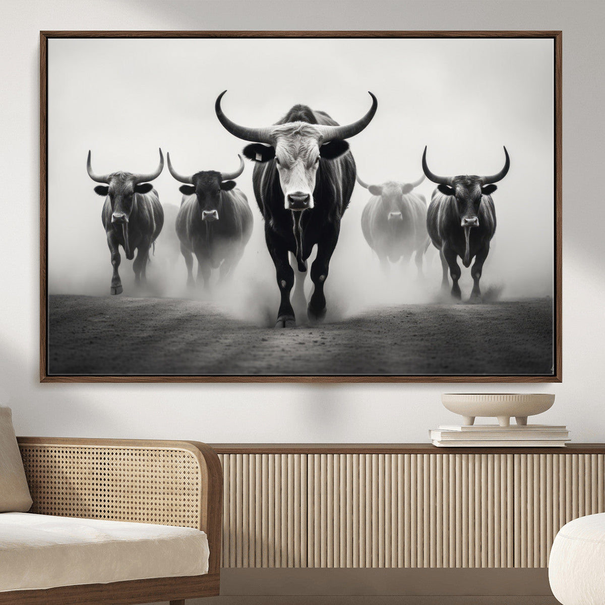 Texas Longhorn Wall Art Canvas Print, Framed Speckled Cow