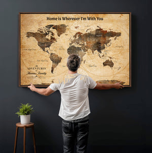 Vintage World Map Canvas Wall Art Print, Personalized