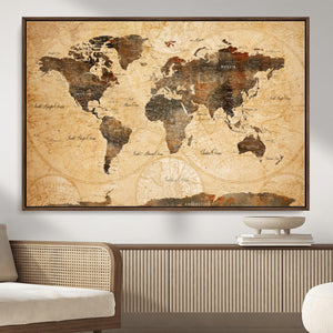 Push Pin World Map Canvas Print – Travel Tracker Wall Art